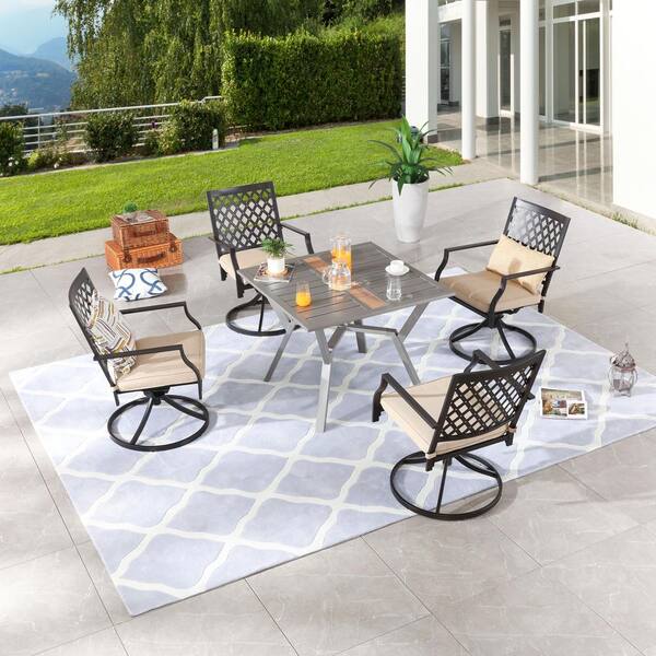 Patio Festival 5-Piece Square Metal Outdoor Dining Set with Beige Cushions