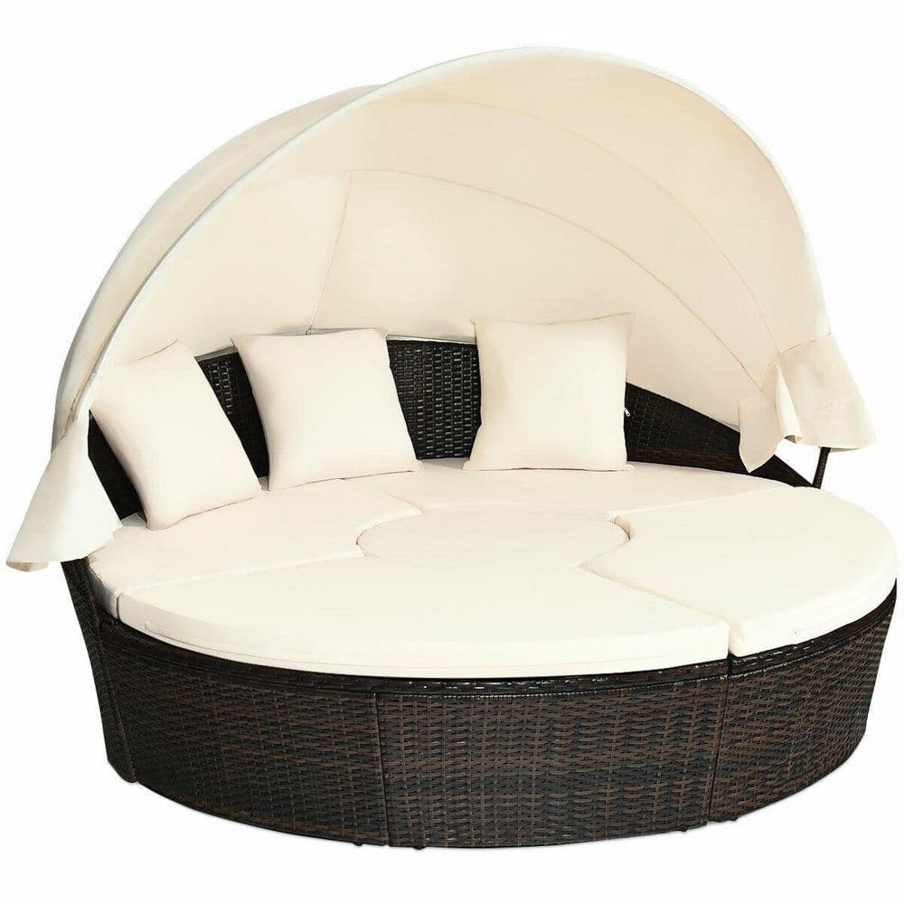 73 in. W PE Wicker Patio Outdoor Day Bed with Cushions Retractable Canopy Height Adjustable Coffee Table price history on PriceWatchPro