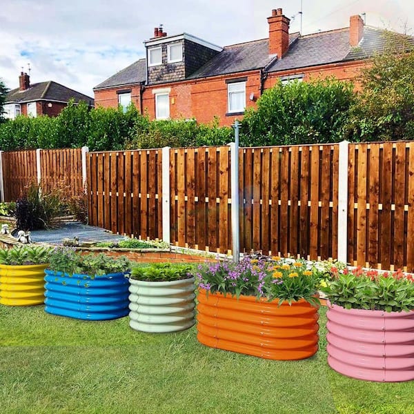 Zeus & Ruta Metal Oval Round Galvanized Raised Garden Bed for