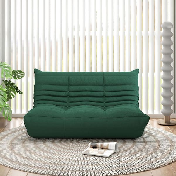 Magic Home Comfy Lazy Sofa Chair, 53 in. Green Rectangle Velvet 2 Seats Armless Accent Bean Bag for Living Room Salon