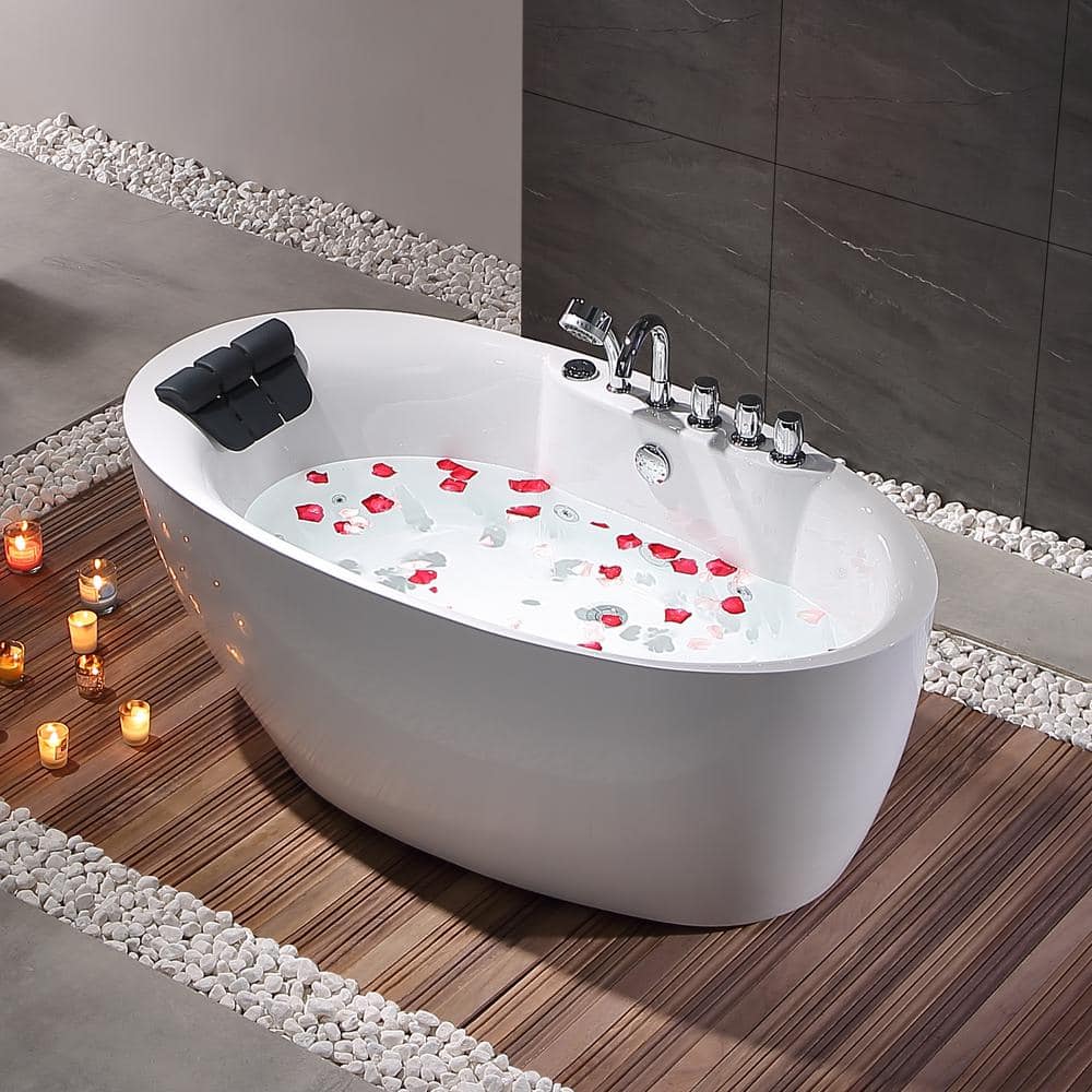 71'' White Acrylic Freestanding Whirlpool Bathtub with Faucet