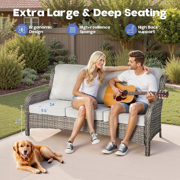 Caodoc Clario 3-Seat Wicker Outdoor Couch Patio Sofa Sectional Set