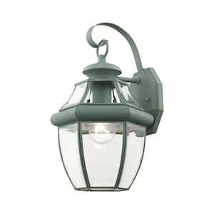 Aston 14 in. 1-Light Verdigris Outdoor Hardwired Wall Lantern Sconce with No Bulbs Included