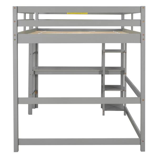 Harper & Bright Designs Gray Full Size Wooden Loft Bed with Built