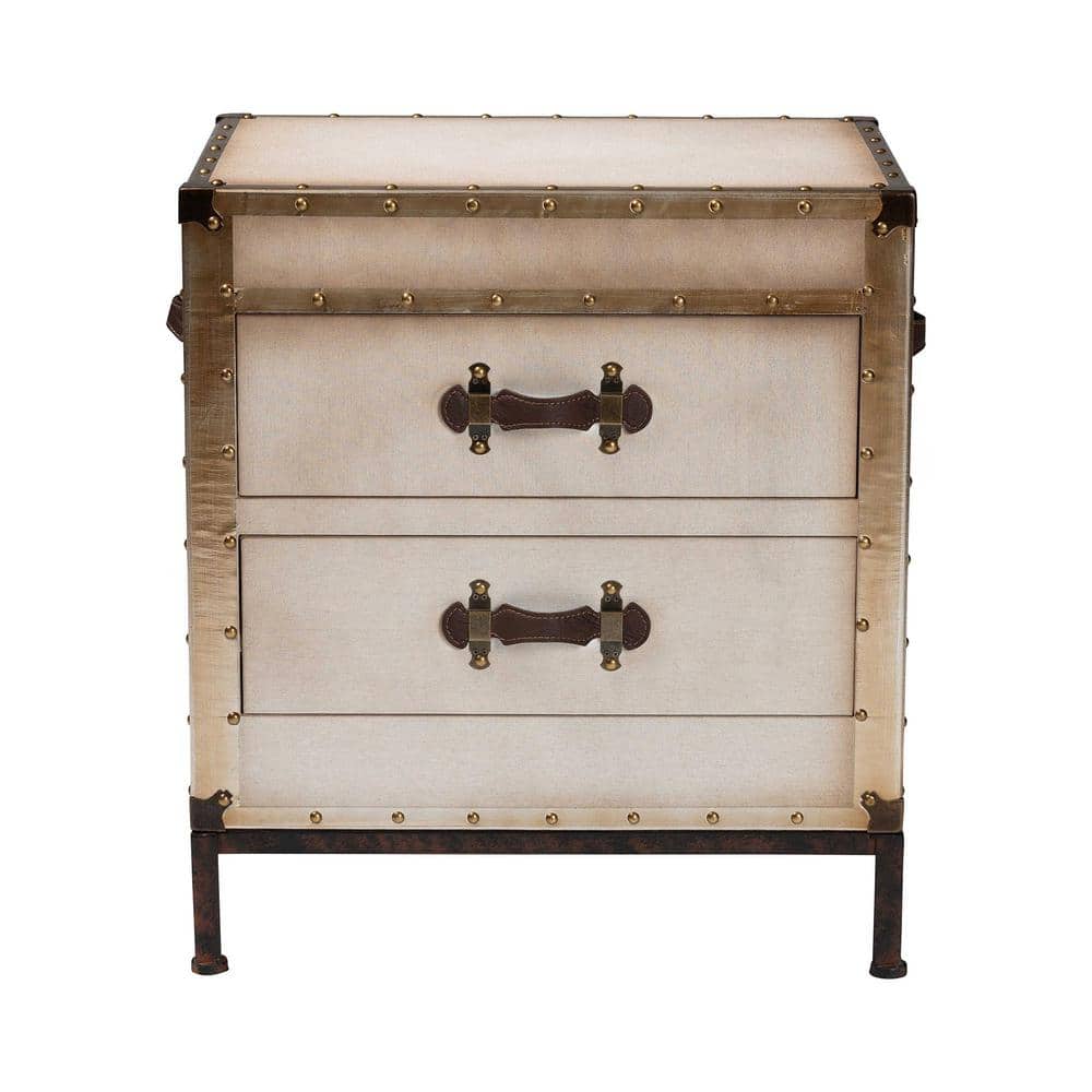 Laura 23.6 in. White Rectangle Canvas End Table with 2 Drawers - thumbnail 4