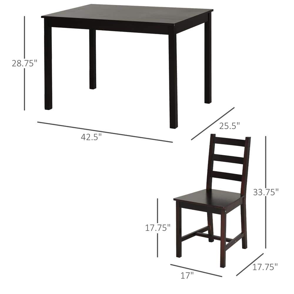 Brown Solid Pine Wood Dining Set with 4 High Back Chairs