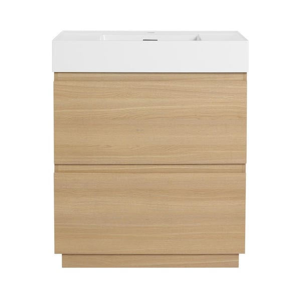 UPIKER Hepburn 29.53 in. W x 18.11 in. D Freestanding Bath Vanity in Original Oak with White Resin Top Unassembled