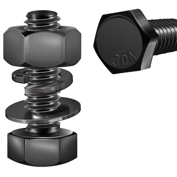 1/4 in.-20 x 1 in. Black Oxide Stainless Steel Hex Bolt with Nut, Washer and Lock Washer (10-Pack)