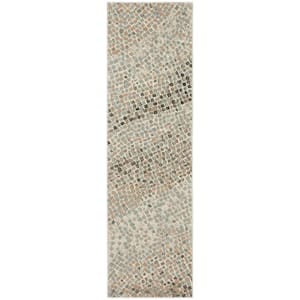 Marmara Ivory Teal Grey 2 ft. x 8 ft. Abstract Contemporary Kitchen Runner Area Rug