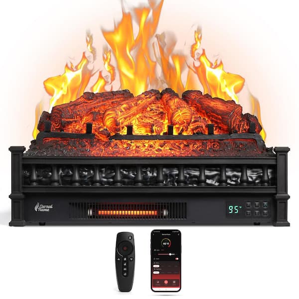 TURBRO 1500-Watt Eternal Flame 26 in. Infrared Quartz Electric Log Heater Realistic Pinewood, Adjustable Flame Colors Black