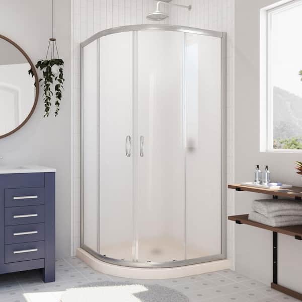 DreamLine Prime 36 in. x 74-3/4 in. Semi-Frameless Sliding Corner Shower Kit in Brushed Nickel with Biscuit Base