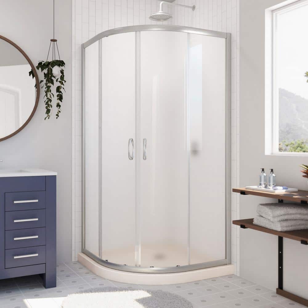 Prime 38" Round Sliding Shower Enclosure with Frosted Glass