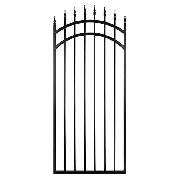 NUVO IRON 2.75 ft. x 5.67 ft. Tiger Eye Profile Black Iron Center Point Arched Top Fence Gate