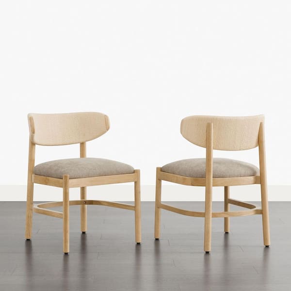 Grady Khaki Natural Fabric Upholstery Paper Rope Details Ergonomic Padded Dining Chairs Set of 2