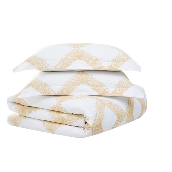 Brooklyn Loom Merill 3-Piece White and Gold Cotton Full/Queen Comforter Set