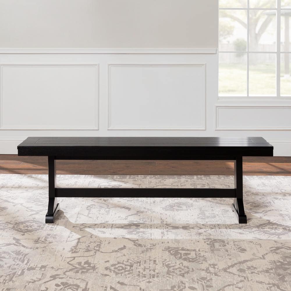 Antique Black 60" Solid Wood Veneer Rustic Dining Bench