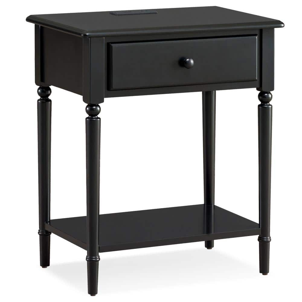 Leick Home Coastal Nightstand Side Table AC USB Charger Swan Black