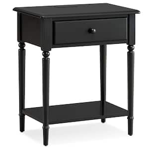Coastal 1 Drawer Nightstand Side Table with USB-C Fast Charging Station AC/USB Charger and Shelf, Swan Black