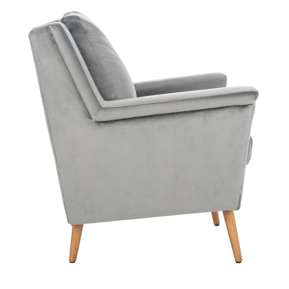 Stone Velvet and Natural Oak Mid-Century Modern Accent Chair
