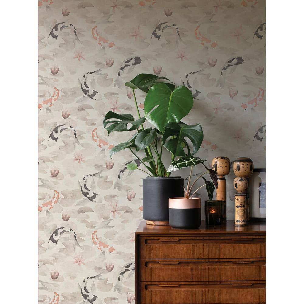 Nobu Beige and Pink Koi Fish 3D Vinyl Wallpaper
