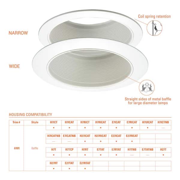 E26 Series 6 in. White Recessed Ceiling Light Fixture Trim with White Straight Side Metal Baffle