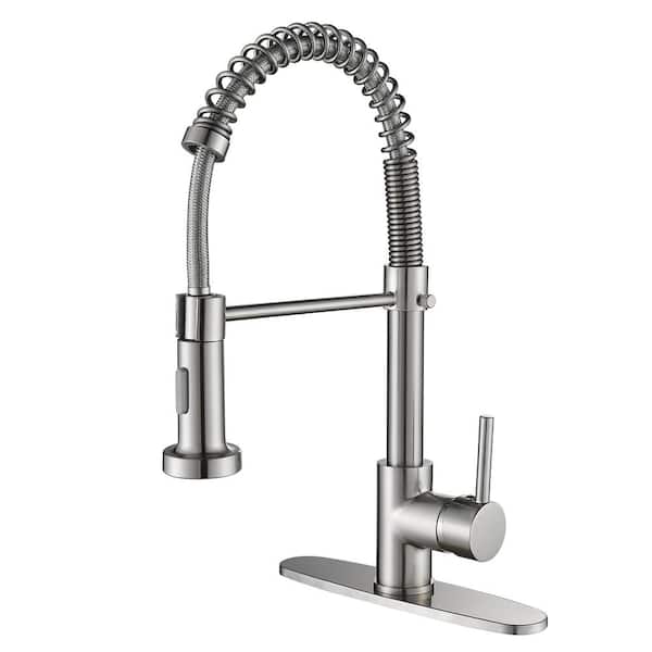 Heemli Pause Mode Single Handle Spring Pull Down Sprayer Kitchen Faucet with 2-Function Sprayer Included in Brushed Nickel
