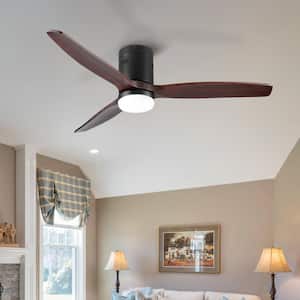 Farmhouse 52 in. Integrated LED Low Profile Solid Wood Black Ceiling Fan with Dimmable Light Kit and DC Motor