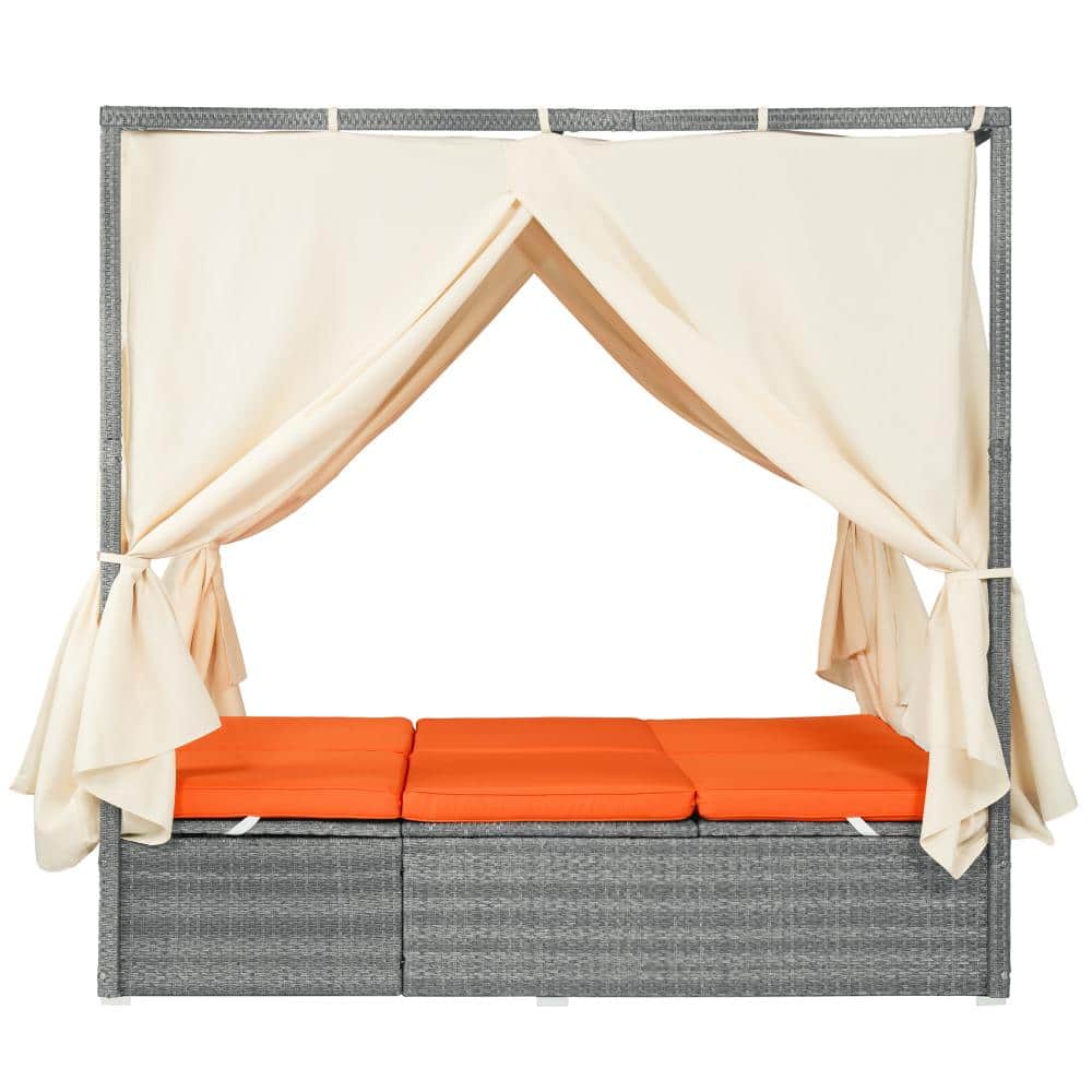 77.2 in Gray Rattan Outdoor  Lounge Chair with Canopy and Orange Cushion for  Patio price history on PriceWatchPro