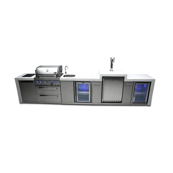 Deluxe Series 4 Burner Outdoor Kitchen with Double Fridge + Kegerator Propane Natural GasGrill Island in Stainless Steel
