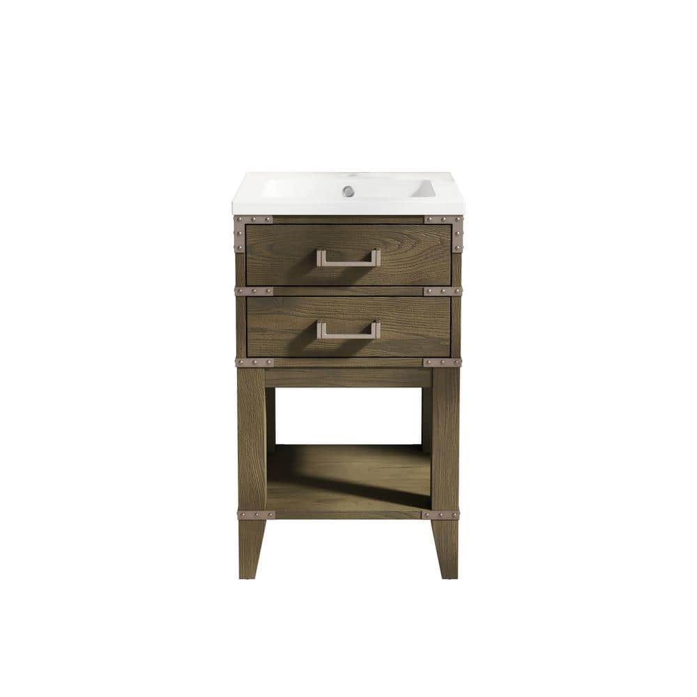20 in. Freestanding Single Sink Oak Bath Vanity with White Resin Top