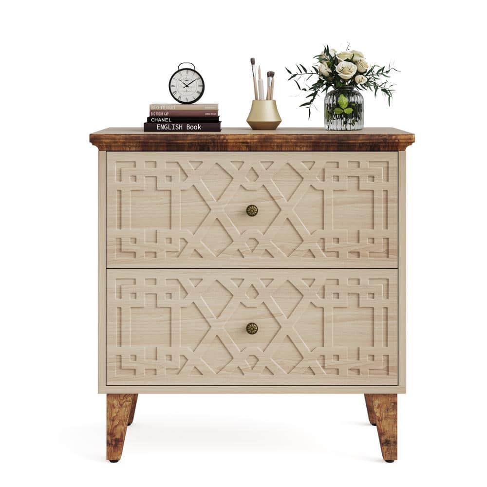 Beige and Brown 2-Drawer Wooden Legal Size File Cabinet