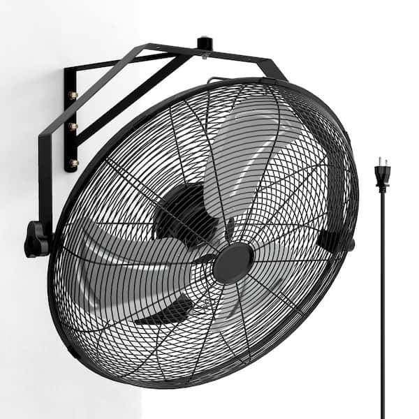 Aoibox 20 in. Black Metal 3-Speed High-Velocity Wall Mount Ventilation Fan with Rack and L-Iron