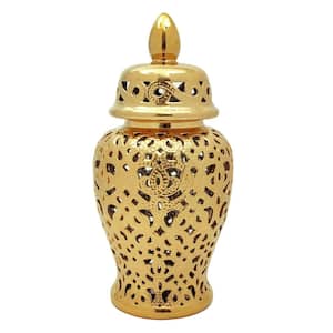 24 in. Spiral Lattice Temple Jar - Gold