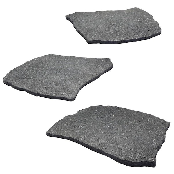 18 in. x 17 in. x 0.75 in. Rectangle Gray Rubber Outdoor Stepping Stones Packaged 3 Pieces Garden Landscaping Pathway