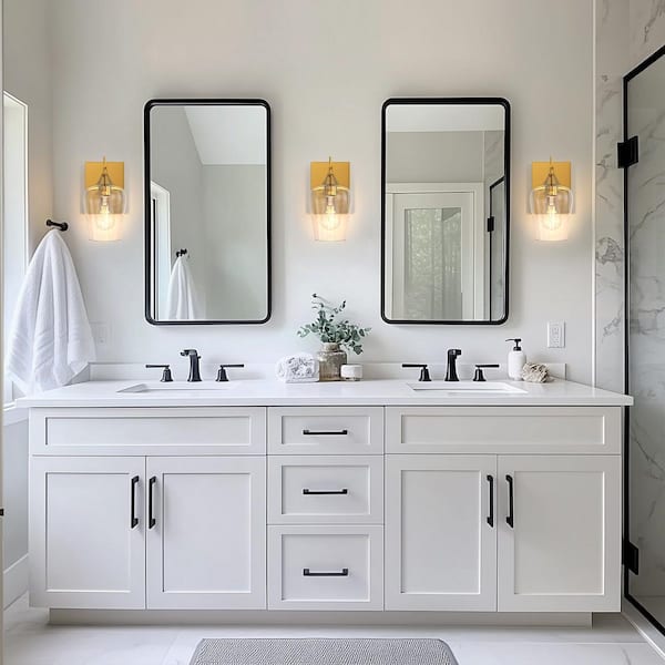 7.09 in. 1-Light Cone Gold Wall Sconce with Clear Glass Shade for Bathroom