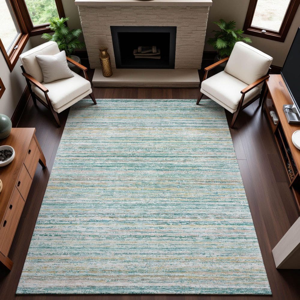 Mayfield Premium Machine Washable Abstract AMF1239 Teal 3 ft. x 5 ft. Area Rug price history on PriceWatchPro