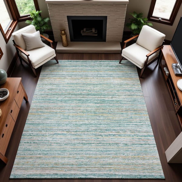 Mayfield Premium Machine Washable Abstract AMF1239 Teal 9 ft. x 12 ft. Area Rug