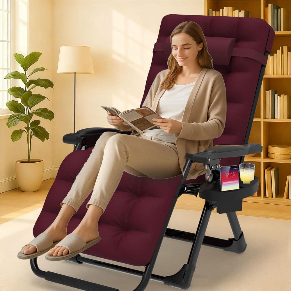 26 in. W Metal Zero Gravity Chair Outdoor/Indoor Patio Camping Folding Reclining Lounge Chair with Claret Cushion price history on PriceWatchPro