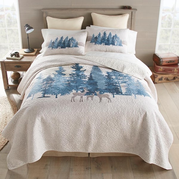 DONNA SHARP Watercolor Forest 2-Piece Ivory Twin Polyester Quilt Set
