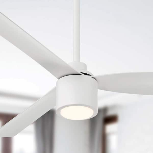 RAVIAN 3-Blade 52 in. Indoor/Outdoor Matte White Modern Ceiling Fan with Color Select LED Light and Remote Included