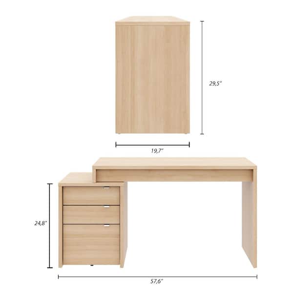 Nexera Chrono 57 in. W Natural Blonde Oak 2 Piece Home Office Set