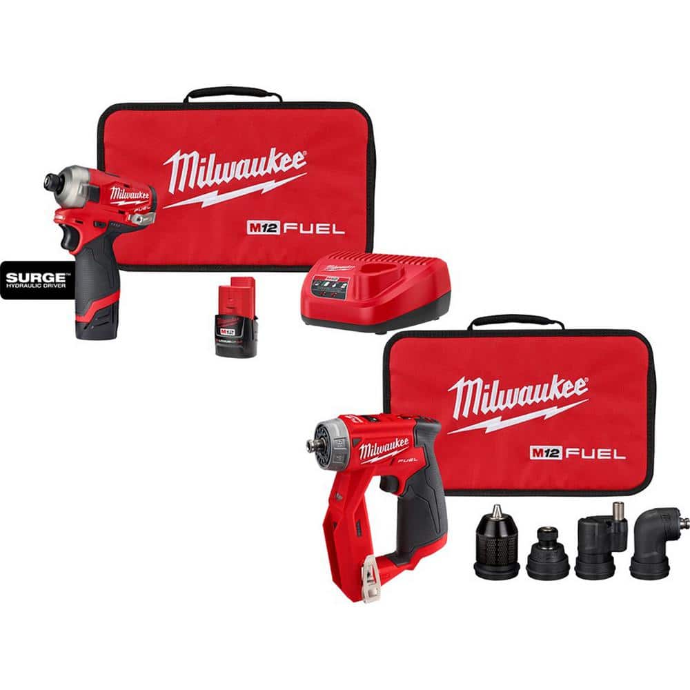 Milwaukee M12 FUEL 12V Li-Ion Cordless SURGE 1/4 in. Hex Impact Driver and 4-in-1 Installation 3/8 in. Drill Driver Combo Kit -  2551-22-2505-20