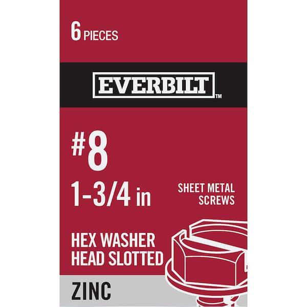 #8 x 1-3 per 4 in. Zinc-Plated Hex Head Slotted Sheet Metal Screw (6-Pack)