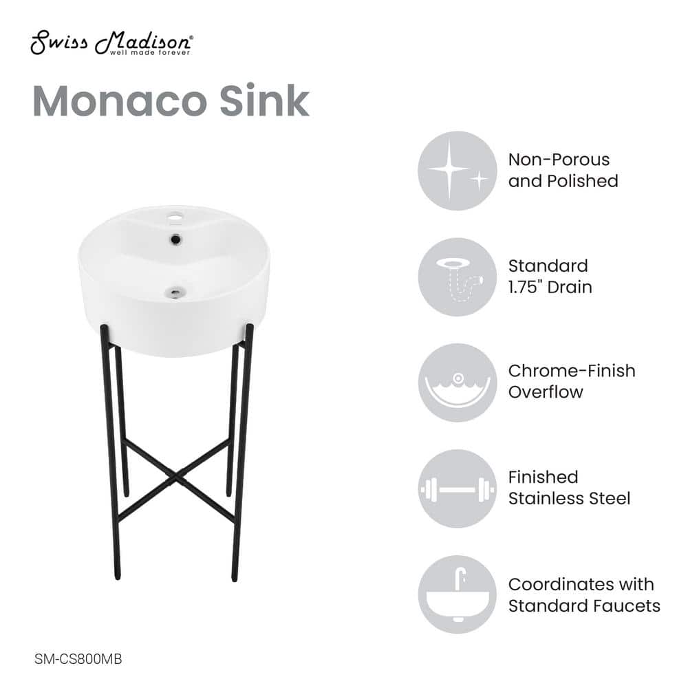 Monaco 15.75" White Ceramic Console Sink with Matte Black Legs