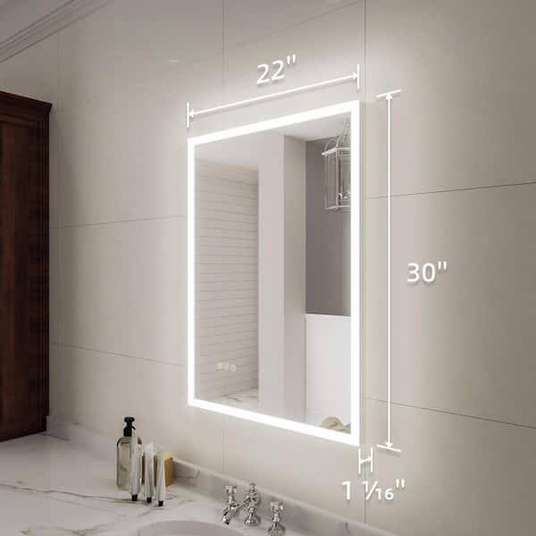 Luna 22 in. W x 30 in. H Rectangular Frameless LED Wall Bathroom Vanity Mirror in Silver