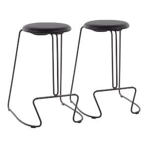 Finn 26 in. Grey Counter Stool with Black Faux Leather Upholstery (Set of 2)