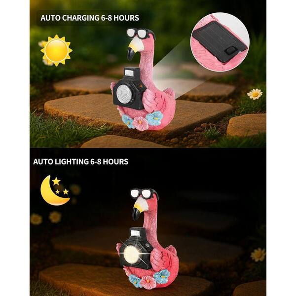 Flamingo and Camera Light Series 5. 5in High Outdoor Flamingo