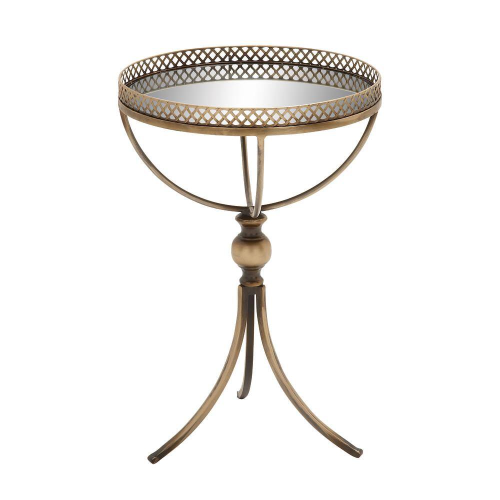 Gold Brass Round Metal and Glass Accent Table