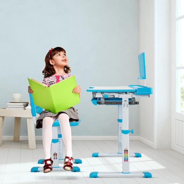 Height Adjustable Kids Desk And Chair Set Ergonomic School Study/Drawing Desk 