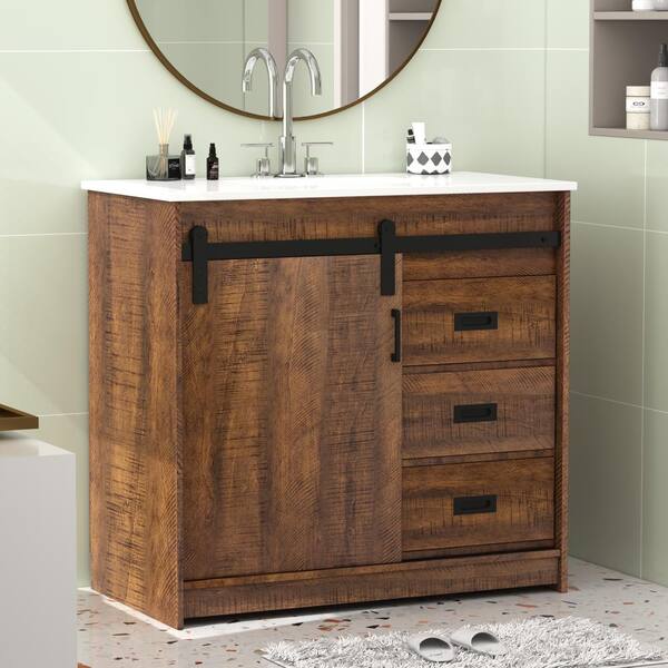 FUFU&GAGA 34.7 in. W x 18.5 in. D Bath Vanity Cabinet with Sink, Marble ...